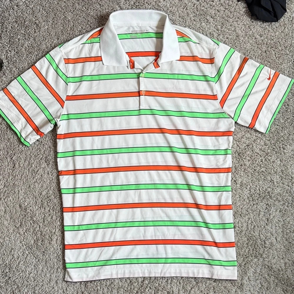 Nike Golf Shirt with orange and Green Stripes